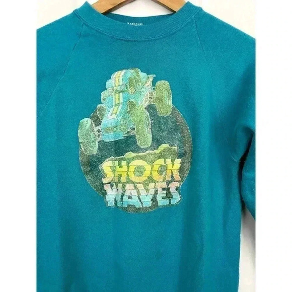 VTG Jerzees Kids Sweatshirt SHOCK WAVES LARGE Russell - Picture 3 of 7